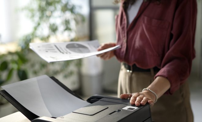 side-view-woman-using-printer side-view-woman-using-printer